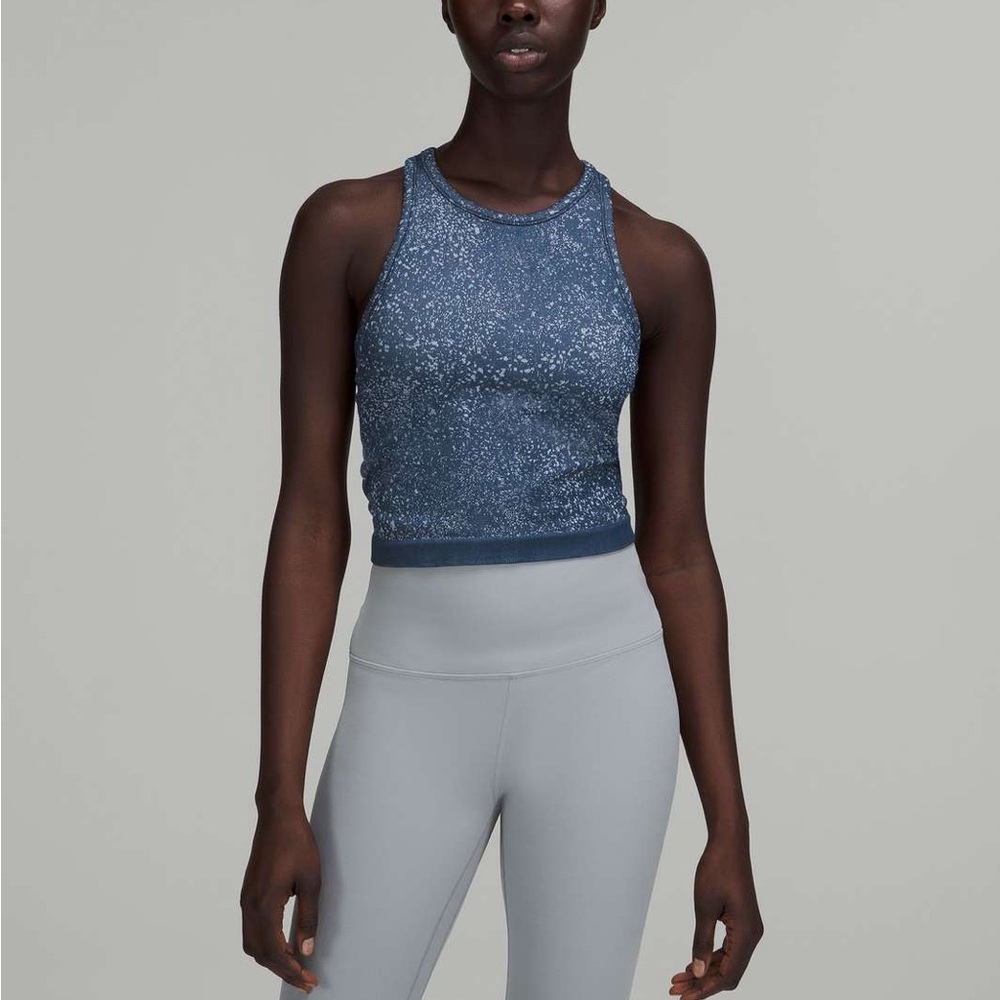 Lululemon Ebb to Street Razorback Cropped Tanktop - Distorted Mineral Blue - 12